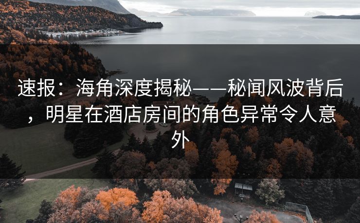 速报：海角深度揭秘——秘闻风波背后，明星在酒店房间的角色异常令人意外