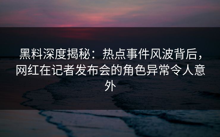 黑料深度揭秘：热点事件风波背后，网红在记者发布会的角色异常令人意外
